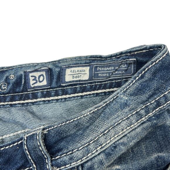 Miss Me Relaxed Bootcut Low Rise Jeans Y2K Bling Rhinestones Embellished 30 - Picture 7 of 9